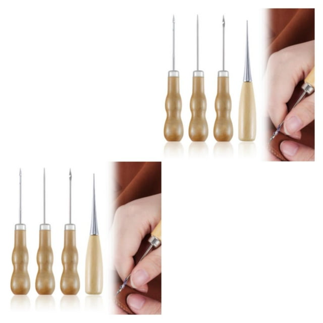 Guardoinrt 4 Pcs Manche en Bois Massif Alêne Percable Outils Professionnels de Couture et de Réparation 2 Ensembles
