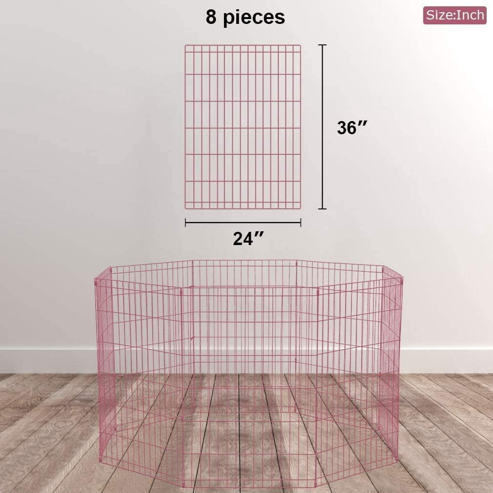 Dkelincs 36" Dog Fence for the House and Outdoor Puppy Playpen for Small Dogs, Portable Foldable Dog Playpen Metal Wire Pet Exercise Pen Enclosure, Pink