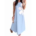 thumbnail image 2 of Women Casual Sleeveless Dresses Crewneck Patchwork Floral Midi Dress Light Blue S, 2 of 8
