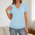 thumbnail image 2 of Womens T Shirts Solid V Neck Short Sleeve V Neck Soft Everyday Basic Tee for Ladies Light Blue S, 2 of 5