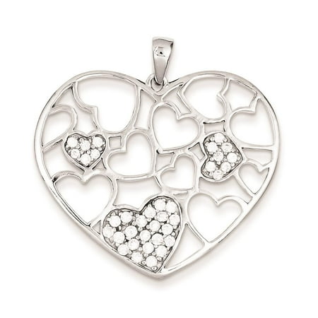 925 Sterling Silver Polished & CZ Heart Charm Pendant 35mmx35mm