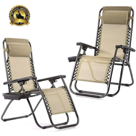 Set Of 2 Zero Gravity Chairs Patio Reclining Folding Chairs W
