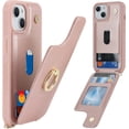thumbnail image 3 of for iPhone 15 Case with Card Holder and Strap for Women,Crossbody Lanyard,Ring Stand,Snap Clasp,Phone Wallet Cases 6.1 inch(Rose Gold), 3 of 16
