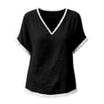 thumbnail image 4 of Linen Cotton Tops For Women Summer V Neck Short Sleeve Tassel Trim Casual Solid Classic Holiday Resort Weekend Outdoor Easy Outfit Elegant Laid Back, 4 of 6