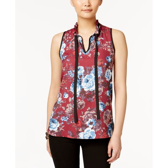 Love Scarlett Women's Small Floral-Print Tie-Neck Blouse