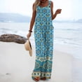 thumbnail image 2 of JULMCOMO Jumpsuits for Women Boho Floral Print Square Neck Vintage Summer Rompers Wide Leg Loose Fit Casual Jumpsuits with Pockets Light Blue S, 2 of 5
