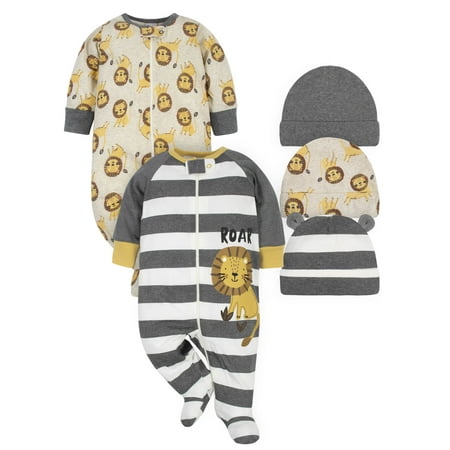 Gerber Baby Boy Long Sleeve Footed Pajamas 5, Piece Set