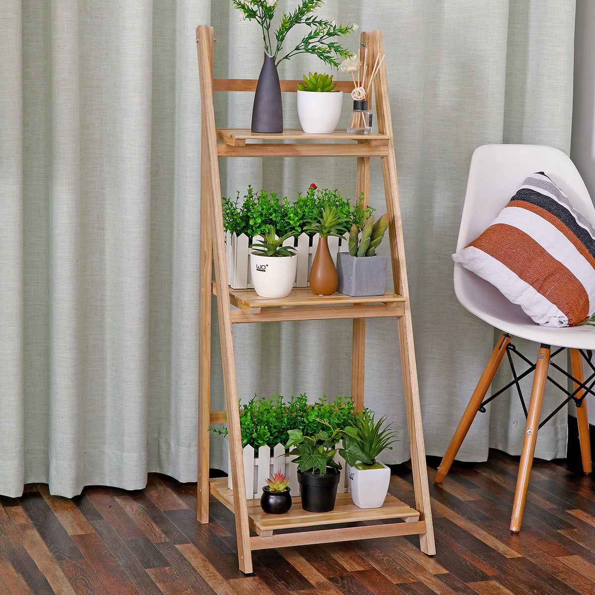 Details about   3 Tier Foldable Bamboo Ladder Flower Plant Stand Storage Shelving Hanging Rack 