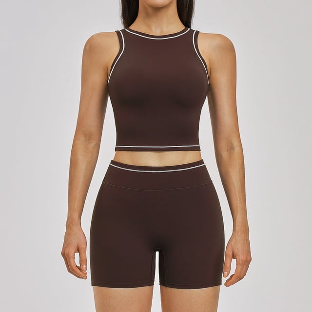 AEXTO Women 2 Piece Workout Sets Racerback Color Block Tank Top High Waist Tummy Control Shorts Yoga Set