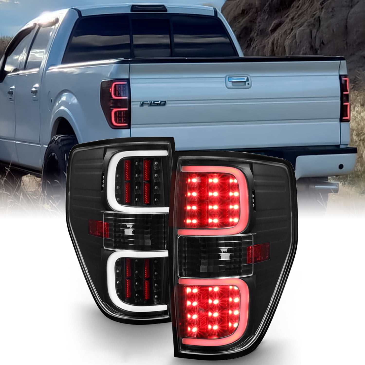 For 2009-2014 Ford F150 Pickup Truck Red Smoked Lens Tail Lights Brake Lamps Pair Set Replacement Left+Right ACANII 