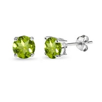 Peridot 6mm Round-Cut Solitaire Sterling Silver Stud Earrings