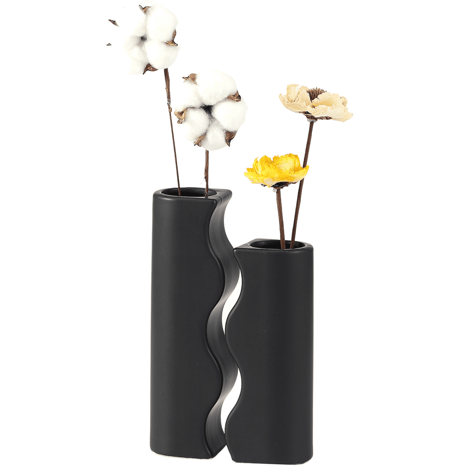 PORPAN Black Ceramic Vases, Set of 2 Vases, Small Vases, Decorative