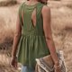 thumbnail image 5 of Camiseta sin mangas para mujer, dobladillo con volantes, fluida, holgada, con botones, parte delantera, color puro, espalda recortada, camiseta sin mangas, OD verde M, 5 of 7