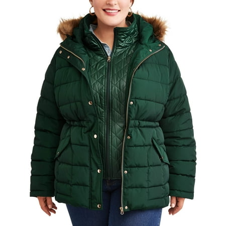 Time and Tru Women's Plus-Size Heavyweight Puffer Coat With Faux Fur ...