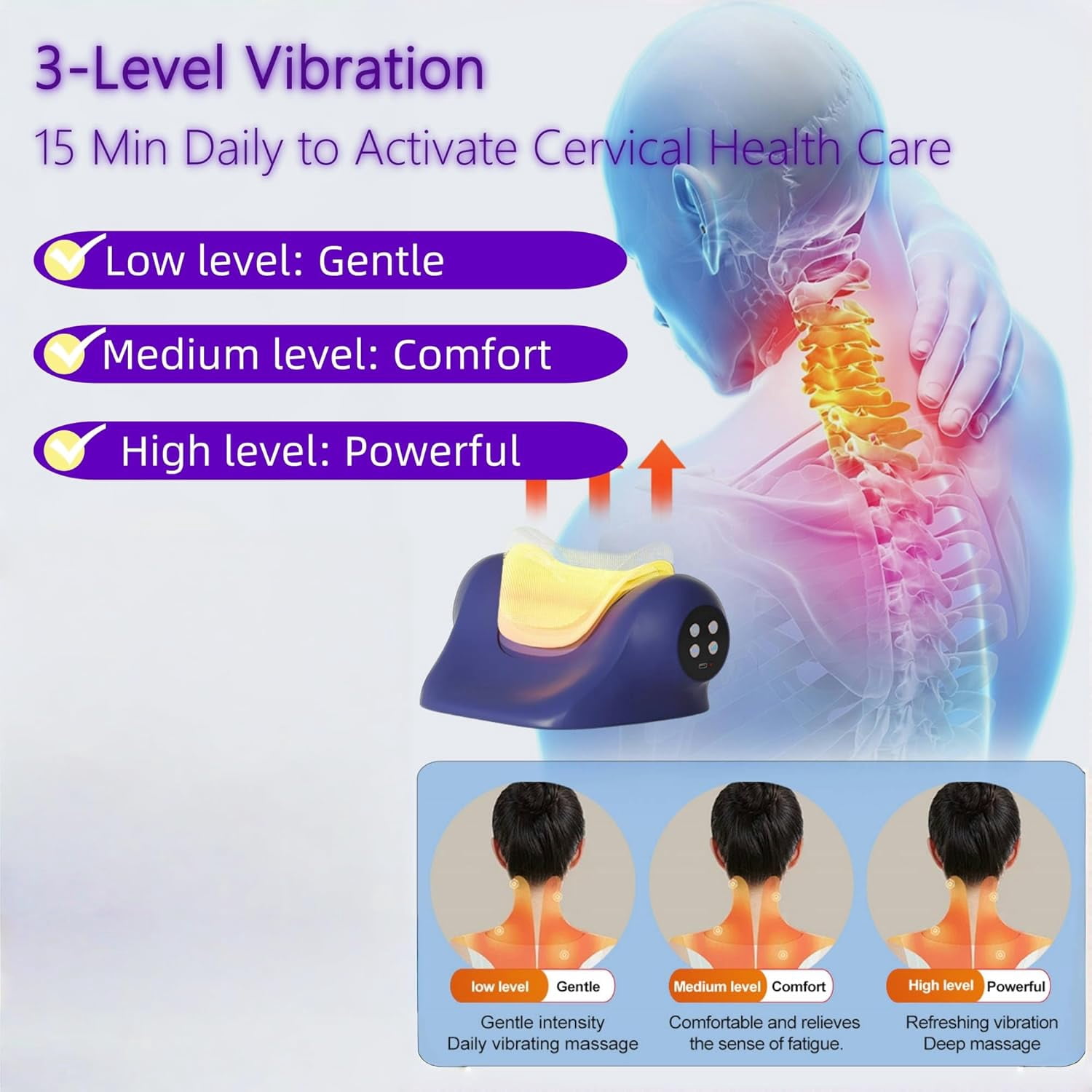 Heated Neck Massager Pillow with Red Light Therapy and Vibration for Pain Relief