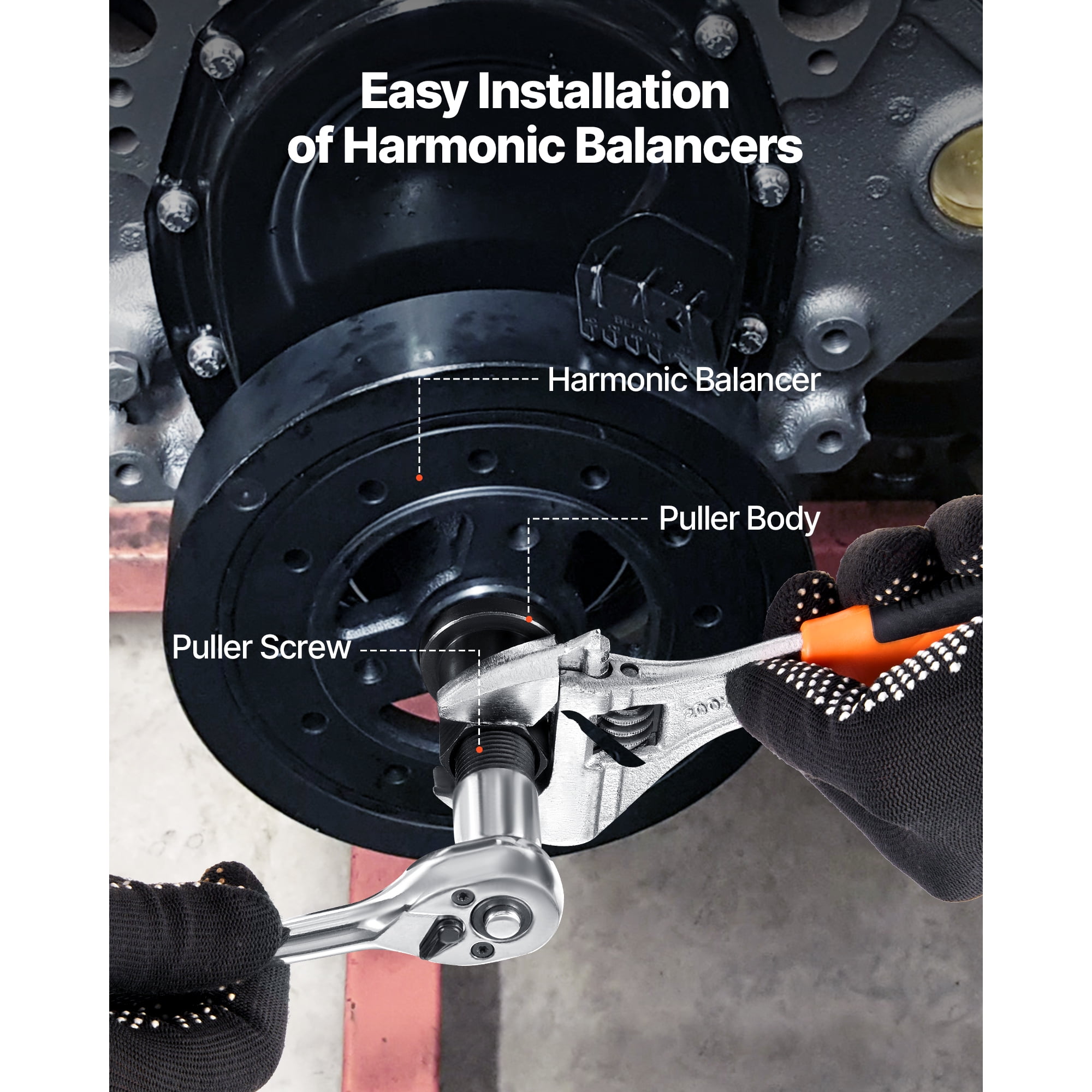 KFFKFF All-Steel Harmonic Balancer Puller and Installer Tool Kit, Designed for Removing and Installing Balancers, Flywheels, Crankshaft Pulleys, and Steering Wheels