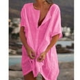 thumbnail image 1 of JUNWELL 2024 Robe de Plage en Coton et Lin pour Femmes, Unie, Décontractée, Midi, Douce, Ample, Tunique, Robe Chemise, P-5TG, 1 of 6