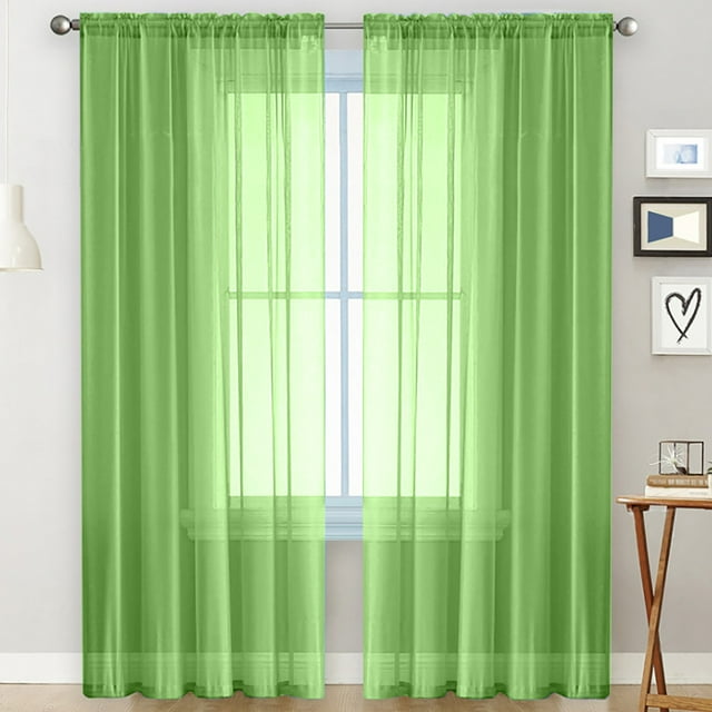 MAWCLOS Rideau de Fenêtre 2 Panneaux Rideaux Transparent Long Voile Transparent Poche pour Tringle Uni Blanc Habillages Basique Plusieurs Tailles Vert 2 Pcs-L : 28 Pouces x H : 91 Pouces
