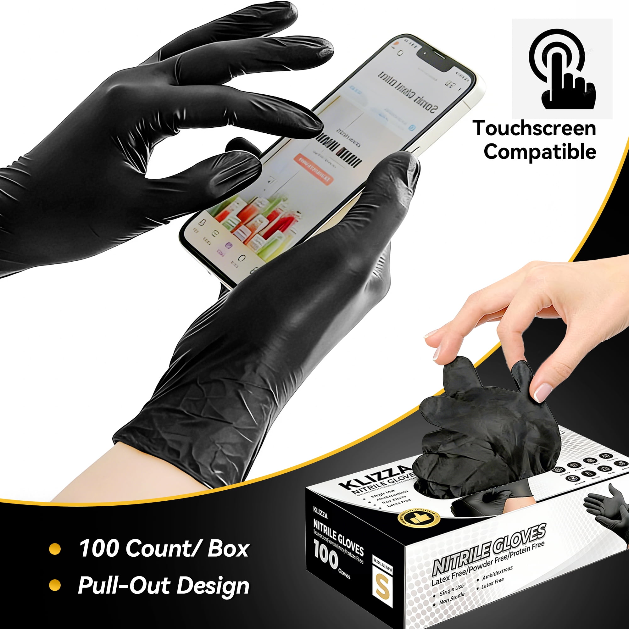 Black Nitrile Disposable Gloves 1000 Pcs, 5Mil Latex-Free and Powder-Free, Food Grade Safe for Food Processing, Kitchen, Cooking, Salons, Healthcare, Household Cleaning (L Size)
