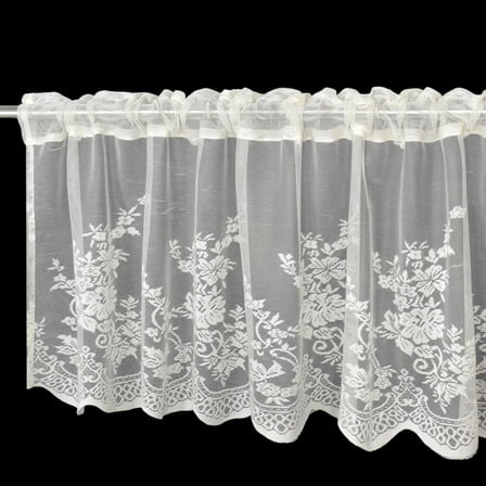 Lace Curtain Valance 51x16in, Floral Embroidered Semi Sheer Curtain Window Valance for Kitchen Cafe Dinning Bath Room 1 Pcs (Beige)