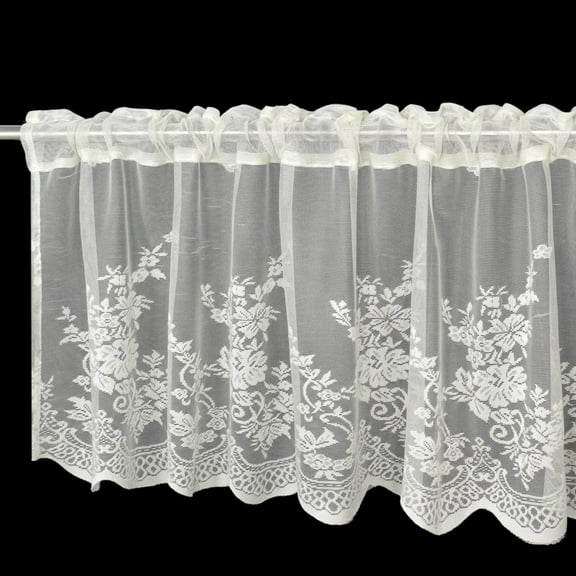 Lace Curtain Valance 51x16in, Floral Embroidered Semi Sheer Curtain Window Valance for Kitchen Cafe Dinning Bath Room 1 Pcs (Beige)