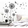 thumbnail image 1 of Adhesivos de pared para dormitorio, sala de estar, grandes flores de diente de león, pegatinas de pared y murales, 1 juego, decoración de pared grande negra con mariposas, 1 of 6