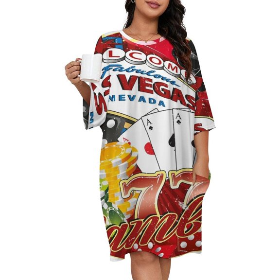 Las Vegas Casino Gambler Sleepshirts For Sleeping Travels Loose Sleepdress Pajama Dress Soft Nightdress Sleepwear