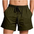 thumbnail image 2 of DPTALR Men's Solid Color Linen Casual Fashion Shorts, Elastic Drawstring Waist, Multi-Pocket, Beach & Seaside Shorts,Army Green,Big and Tall Men S, 2 of 7