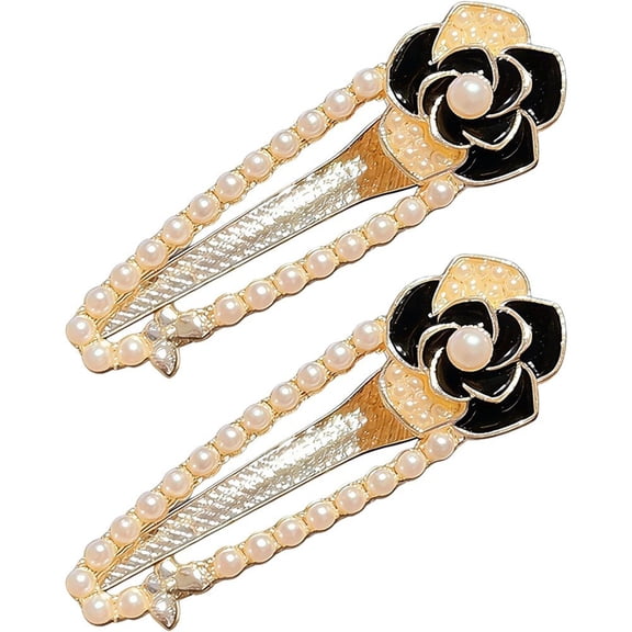 Yvsxxv 2 Pcs Gold Camellia Pearl Snap Hair Clips for Women Daily Wear