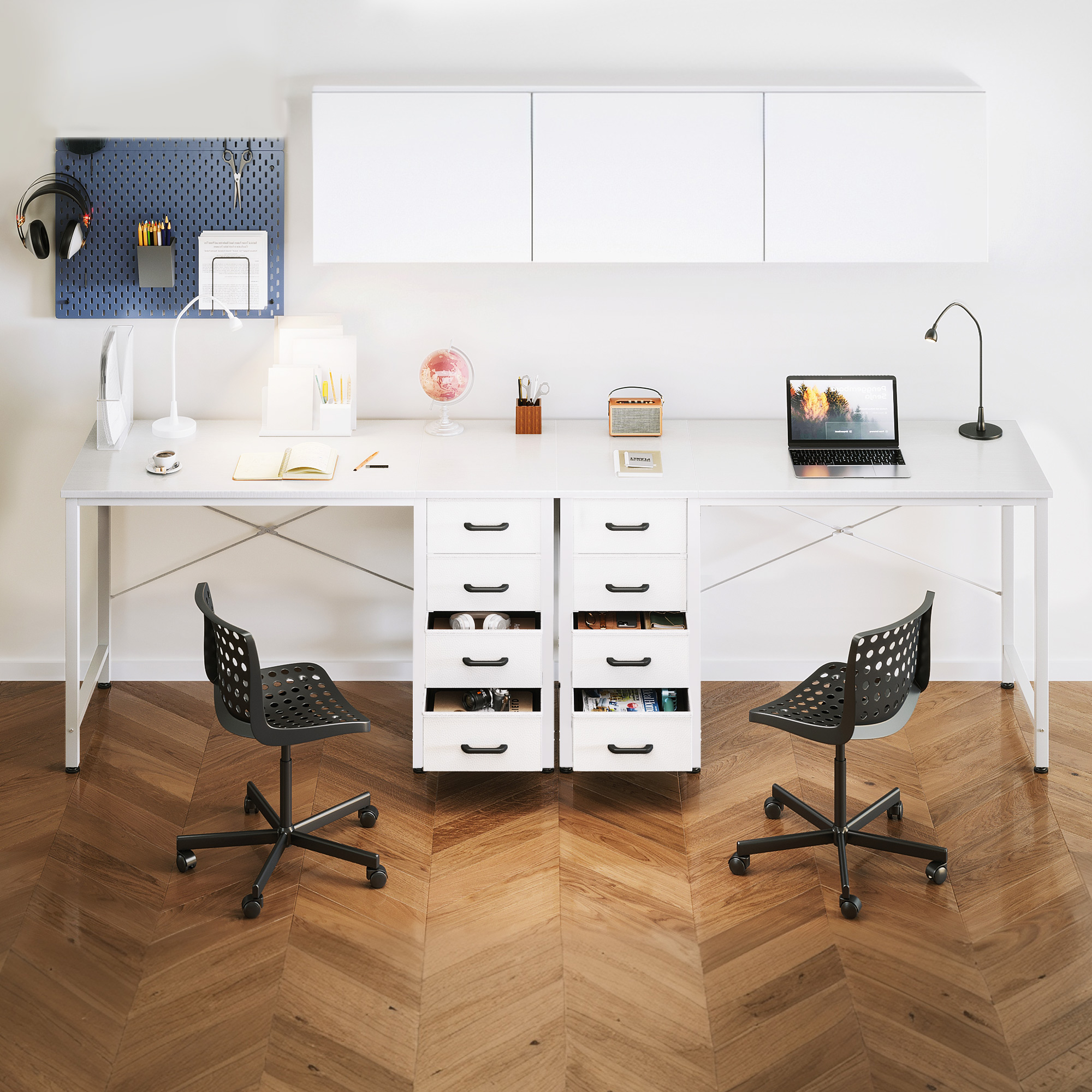 Casacomoda 40" White Computer Desk with Fabric Drawers photo 5