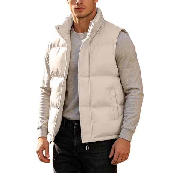 WRKEKC Mens Down Vest Stand Collar Sleeveless Puffer Gilet Zip-Up Warm Casual Outerwear with Convenient Side Hand Pockets