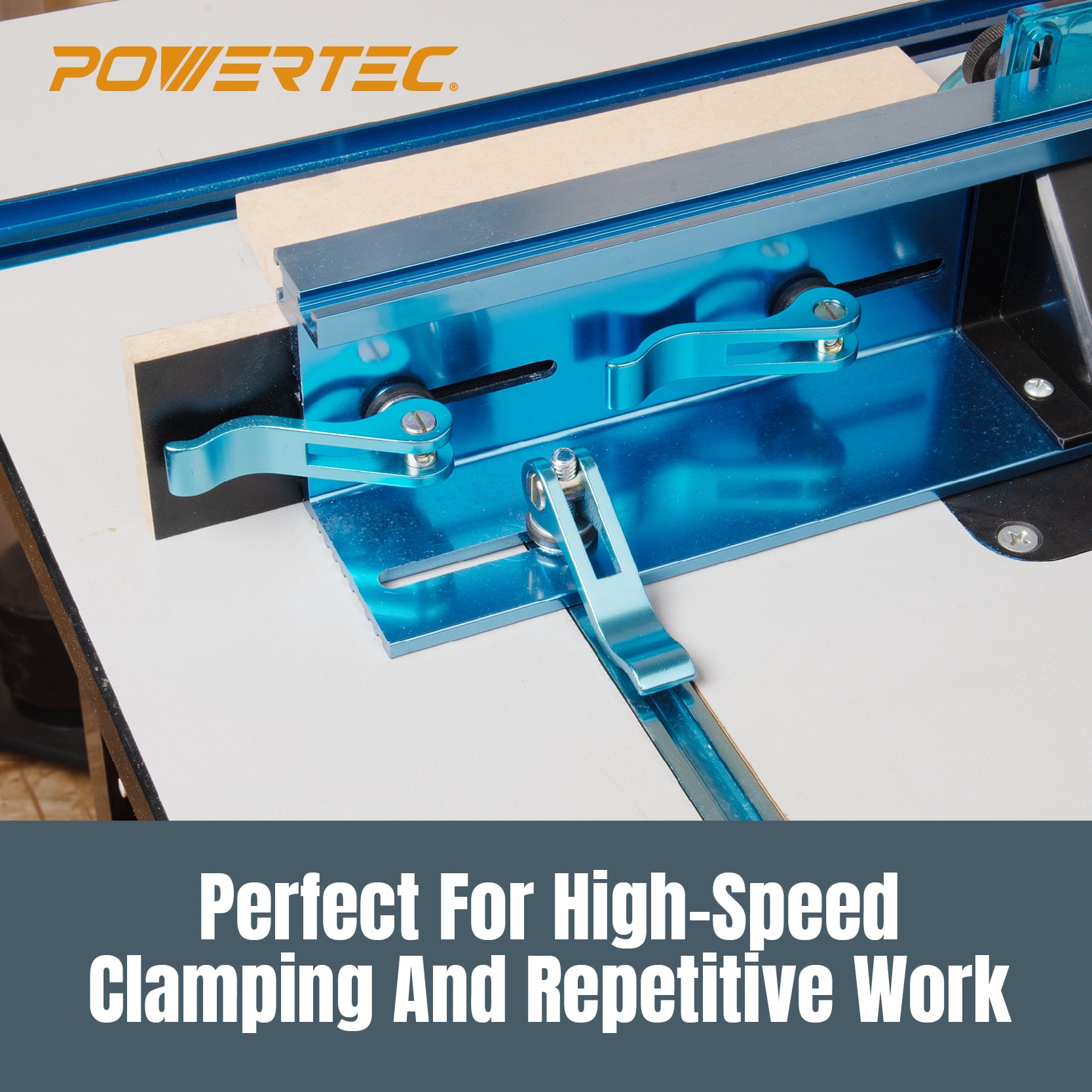 POWERTEC 4PK Aluminum Cam Clamp for Woodworking, 5/16"-18 Threaded Insert, 71502
