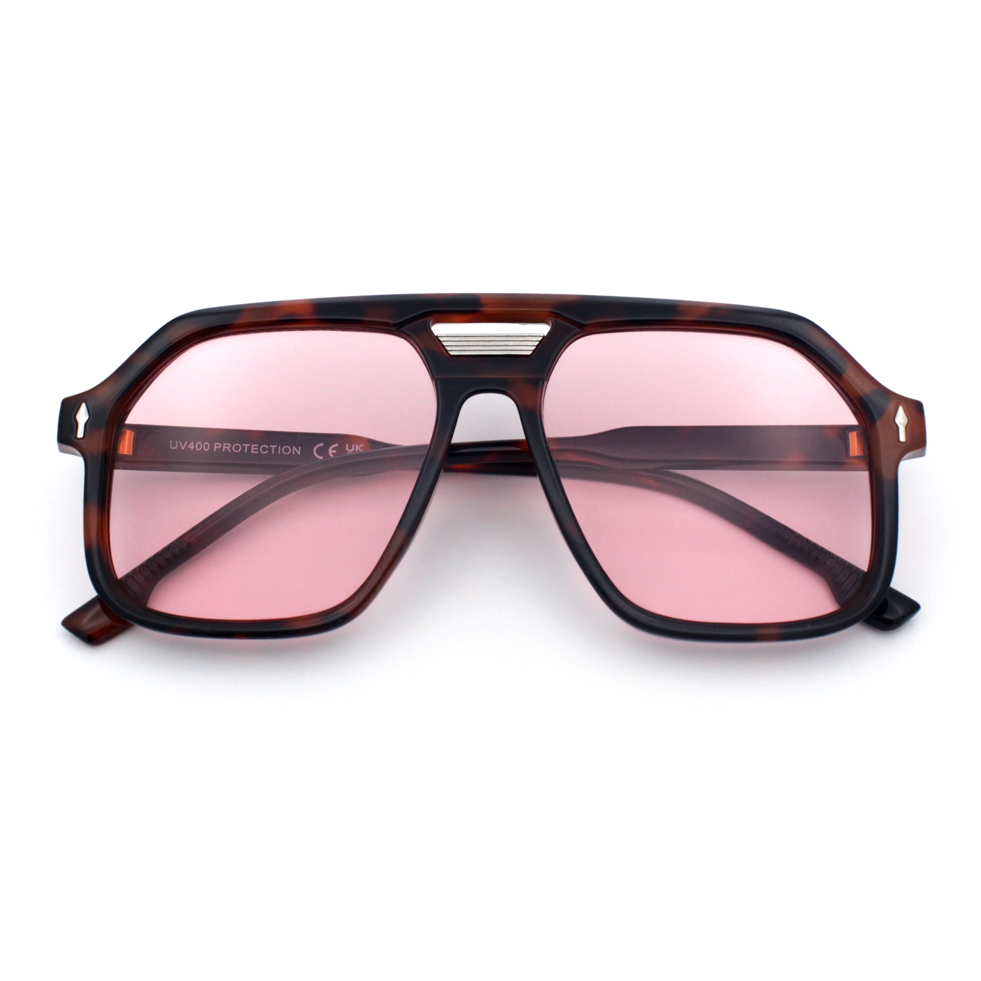 Mens Large Square Aviator Sunglasses Retro Navigator UV400 / Tortoise - Pink