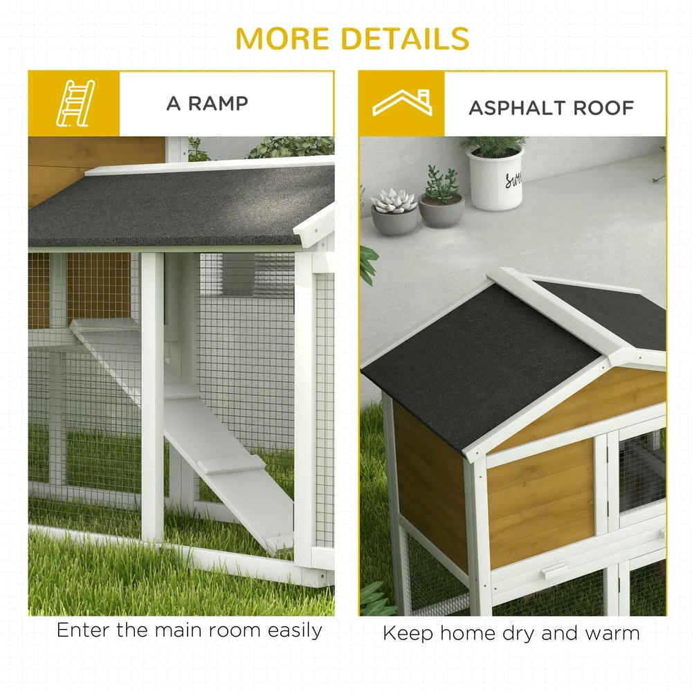 GVN Rabbit Coop, Pet Rabbit Hutch, Rabbit House,58" Wooden Rabbit Hutch with Run, Removable Tray, Asphalt Roof, Lockable Doors and Ramp, Nature Wood