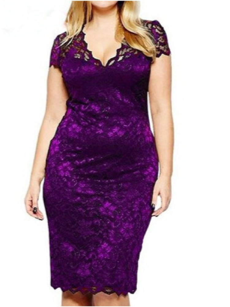 women purple patchwork v neck elegant lace dresses