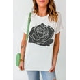 thumbnail image 4 of Women's White Large Rose Print Round Neck Short Sleeve Graphic T-Shirt, 4 of 10
