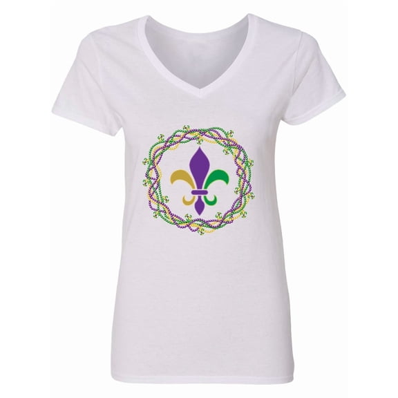 Inktastic Mardi Gras Fleur De Lis Beads Women's V-Neck T-Shirt