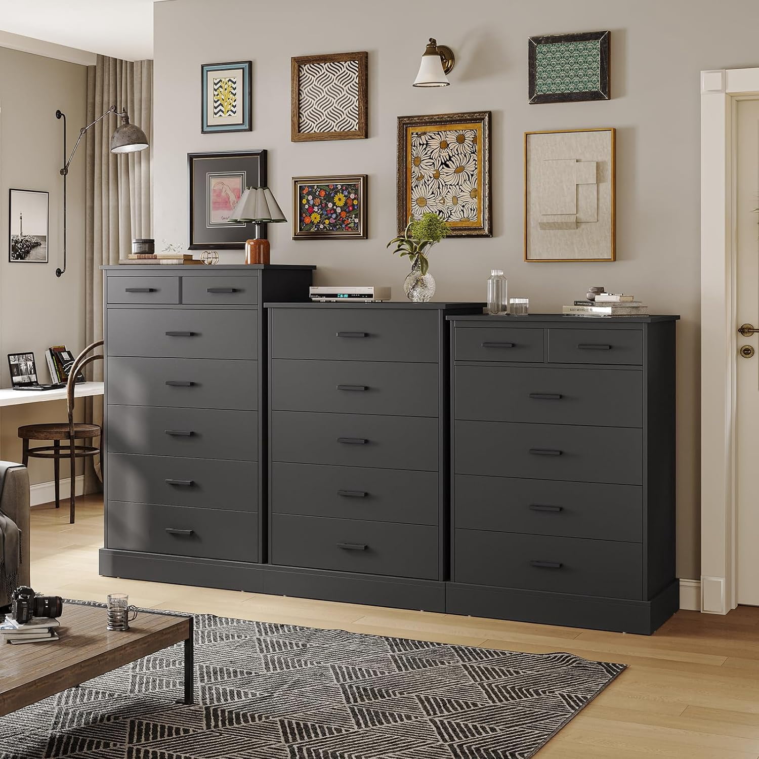 Aunfebrco 6 Drawer Dresser for Bedroom Tall Dresser & Chest of 6 Drawers with Metal Handles, Wood Storage Cabinet Clothes Organizer for Living Room, Black