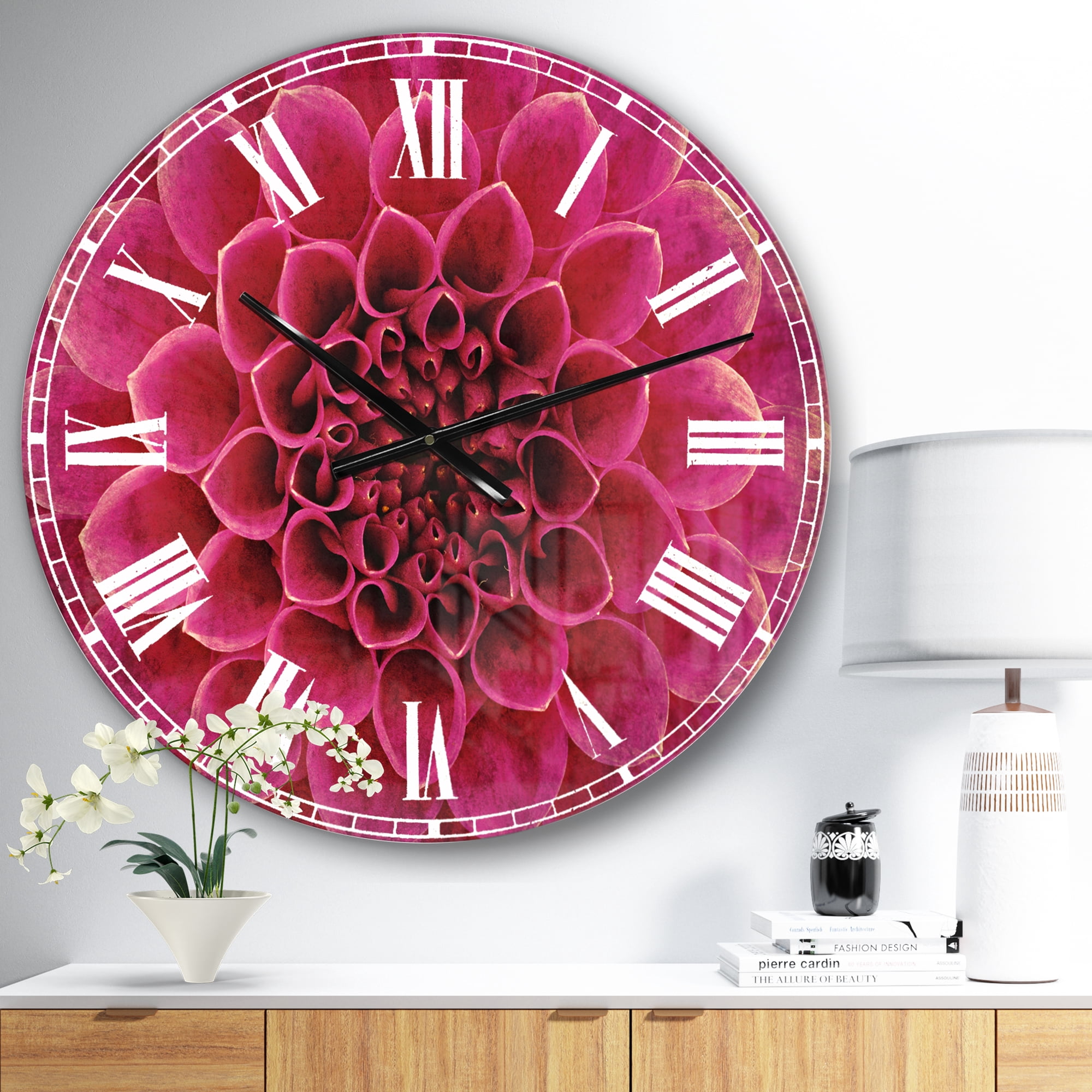 Designart 'Dark Pink Abstract Flower Petals' Traditional wall clock