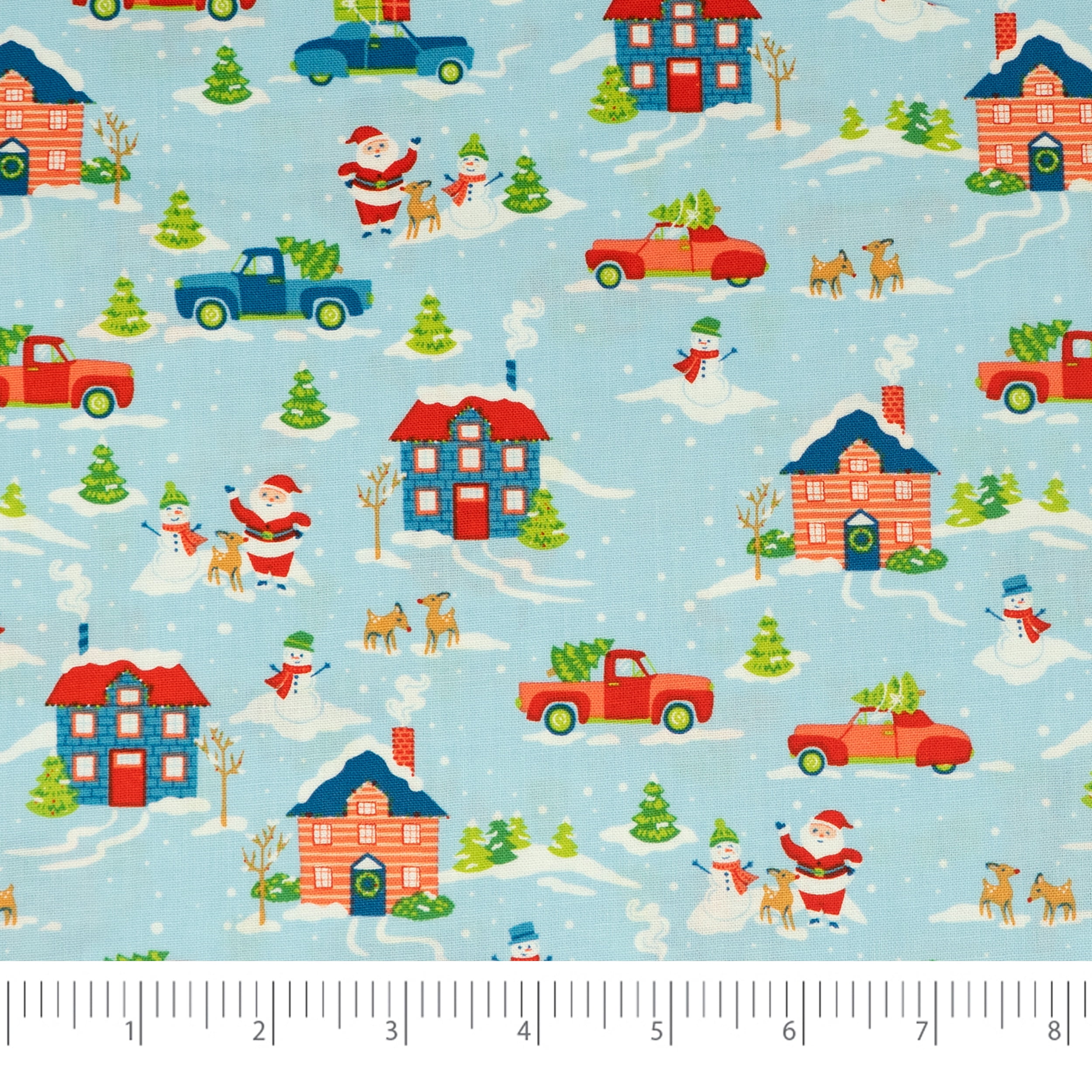 Singer Cotton Print Fabric, 100% Cotton, 1 Yard Precut, Santas Village Blue
