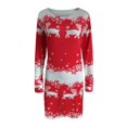 thumbnail image 2 of Robe de Noël à Col Rond à Manches Longues, Taille Ajustée, Moulante, Portefeuille aux Hanches, Imprimé Renne et Flocon de Neige, Mini-Robe Moulante Mode Urbaine, 2 of 8