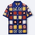 thumbnail image 4 of Men Shirts Short Sleeve Hollow Crochet Cardigan Knitted Top Button Down Collared Breathable Summer Hawaiian Shirt for Men Navy L, 4 of 6