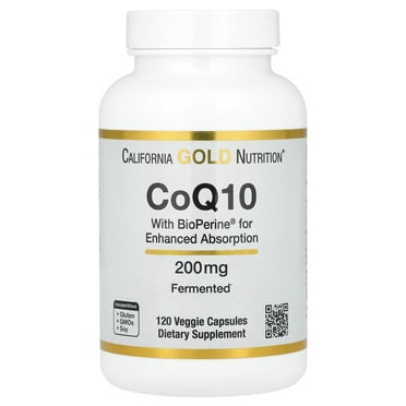 California Gold Nutrition CoQ10 with Bioperine® and Black Pepper Extract, Enhanced Biovailability, 200 mg, 120 Veggie Capsules