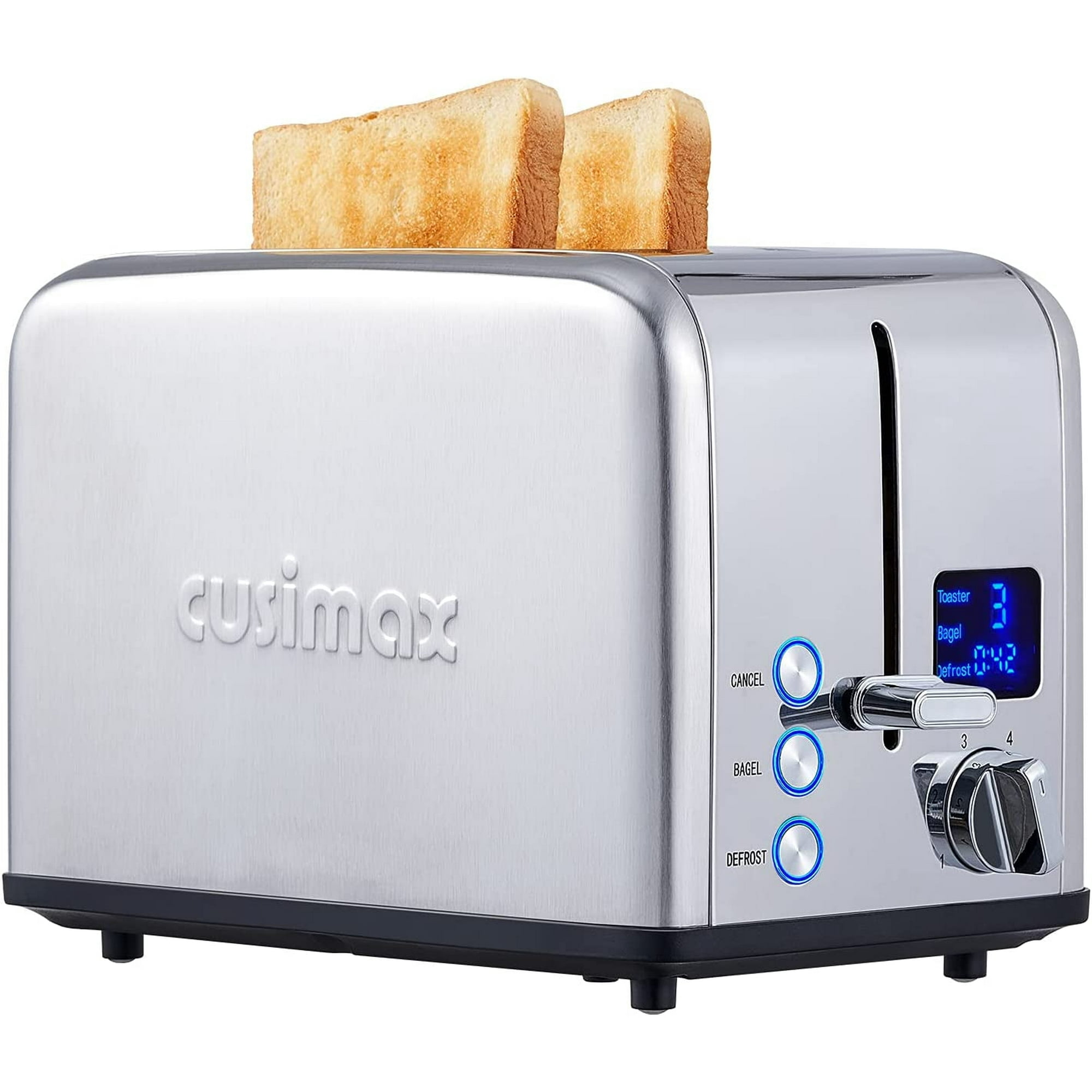 Stainless Steel 2 Slice Toaster with LED Display Extra Wide 1.5 Slots 6 Browning Settings Bagel Defrost Cancel Functions Removable Crumb Tray Walmart