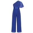 thumbnail image 5 of iixpin Girls Jumpsuit Summer Party One Shoulder Overalls One Piece Outfit Kids Long Pants Dressy Romper Royal Blue 10, 5 of 7