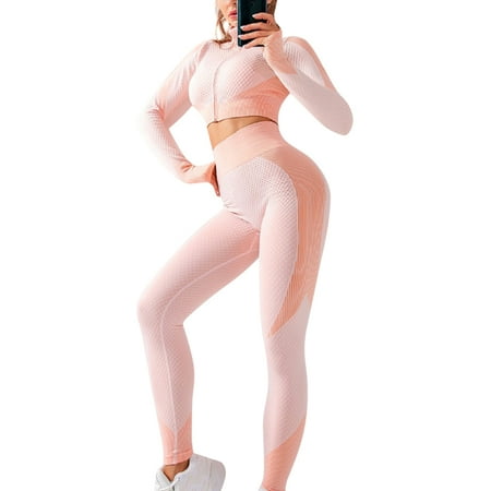 

Seamless Women Yoga Sets Female Sport Fitness Sportswear Crop Top Sports Bra Set Women Long Sleeve Yoga Clothing M Pink White