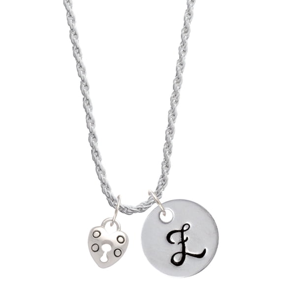 Delight Jewelry Silvertone Small Heart Lock with Keyhole Silvertone Script Initial Disc - Z - Charm Necklace, 20"+3"