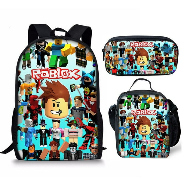 Roblox-Conjunto de tres piezas en 3D, mochila escolar para estudiantes, bolsa de almuerzo, estuche para lápices, mochila estampada Roblox, regalo para niñas y niños