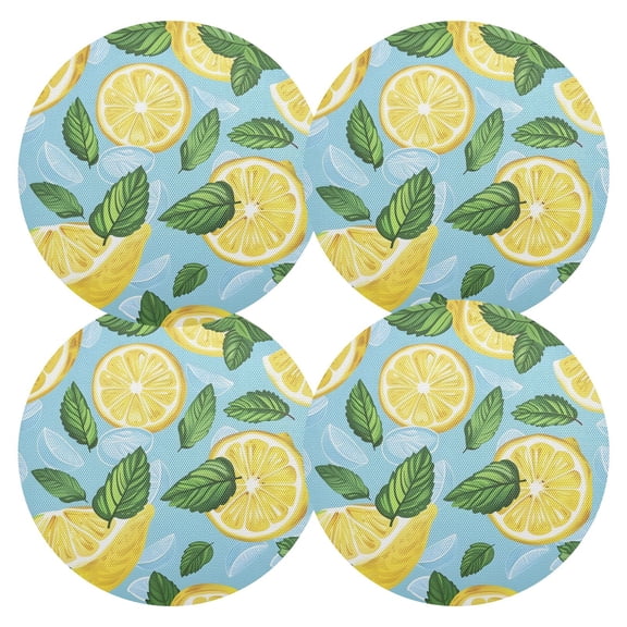 Ryvnso Lemon Leaves Hand Drawn Round Plate Mats Dining Table Placemat Set of 4 for Holiday Decoration
