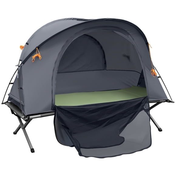 Grey 1-Person Camping Tent Cot Combo with Air Mattress - Portable Folding Shelter for Outdoor Adventures, Hiking, and Backpacking Trips